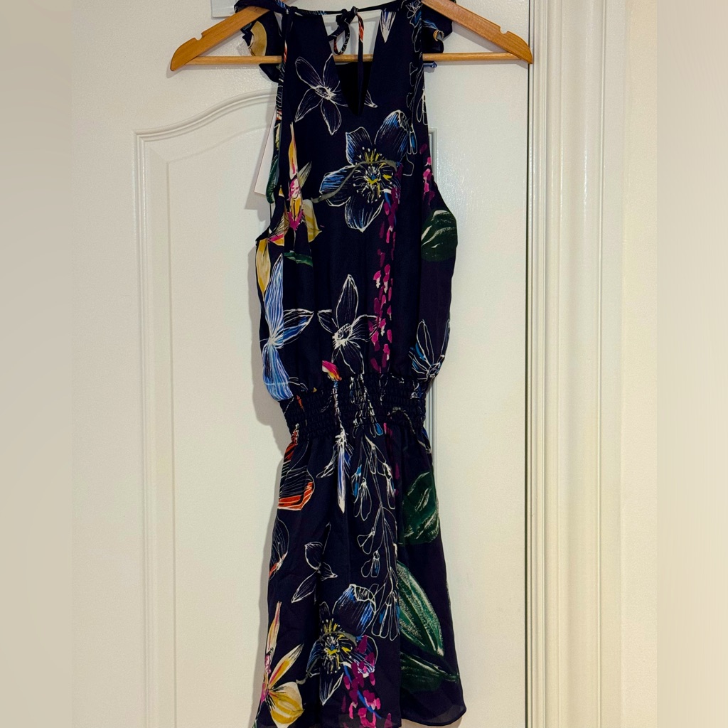Nwt Parker Navy Blue Floral Ruffle Mini Dress Size Small